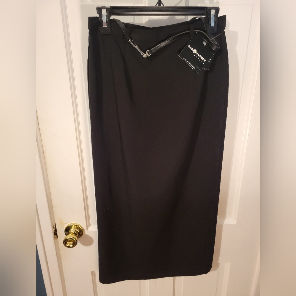 Sag Harbor black belted zippered skirt 6P 33" long NWT